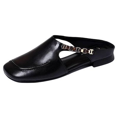 红晴珽断码真皮包头复古凉拖鞋女