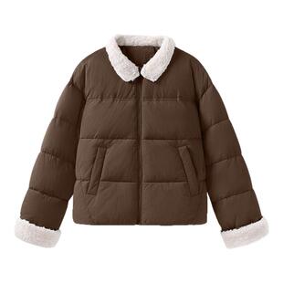 班尼路S&K系列咖色翻领短款棉服女2026冬季新款保暖棉服夹棉外套H