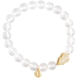 心斋堂【平安葫芦】天然白水晶手链女透明珠子福牌水晶玉石手串男