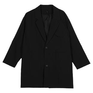 颓废元素简约时尚休闲单西服外套中长款日系山本风宽松西装黑色