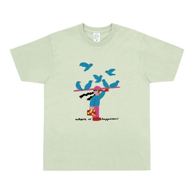 幸福在哪里清新文艺小鸟人物T恤