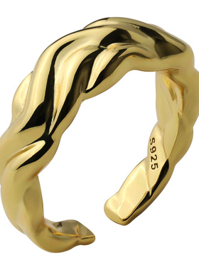 不规则波浪纹金色纯银戒指JUTIAN