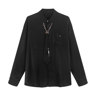 bosie伯喜2025年秋季新款纯色长袖衬衫男情侣休闲宽松衬衣外套潮