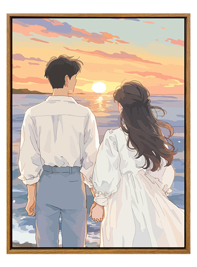 海边浪漫情侣填色数字油画diy