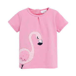 现货英国NEXT童装女宝宝粉色火烈鸟短袖T恤打底裤子婴儿分体套装