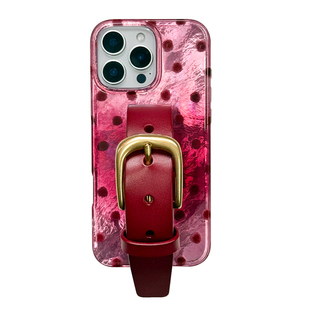 安可拉红丝绒波点宽腕带闪光皮带手机壳系列适用苹果17promax手机壳腕带新款iphone16/15系列原创便携设计