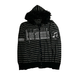 街头风毛领卫衣女春季撞色条纹连帽衫外套情侣vintage亚文化上衣