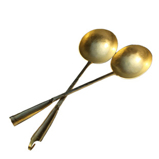 真黄铜汤勺子 纯铜菜铲锅铲 河南农村铜匠纯手工火烧锻打假一赔十