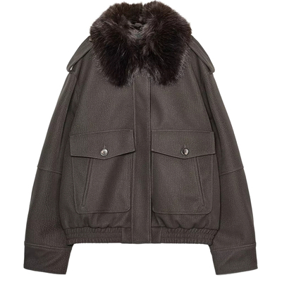 ZARluvip查罗可拆卸毛领外套夹克