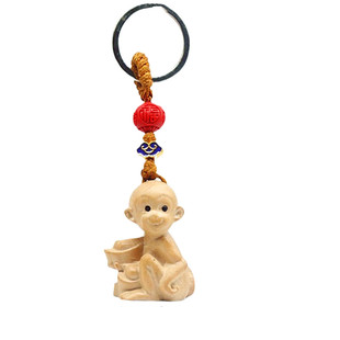 桃木生肖猴钥匙扣挂件属猴吉祥物朱砂灵猴福财原木雕小猴子桌摆件
