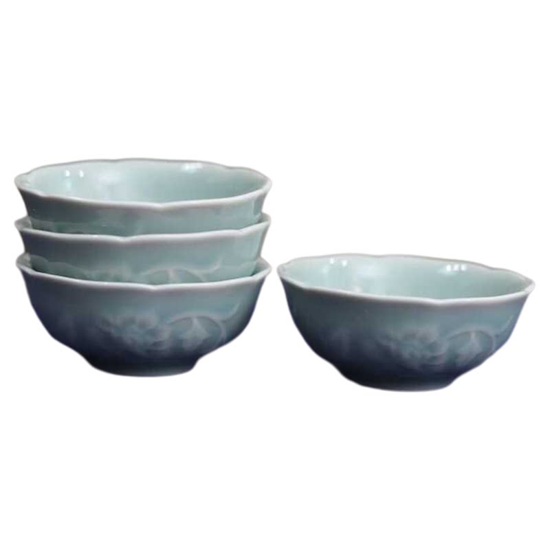 青瓷浮雕品茗杯陶瓷仿古