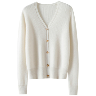 精致讲究！新款V领100%纯山羊绒开衫女纯羊绒毛衣针织开衫外套