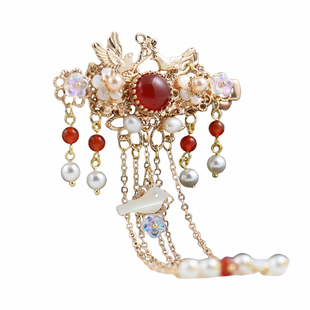 青雀记原创古风顶夹后压明制发饰烧蓝红色新娘头饰中式发夹双喜鹊