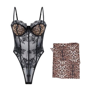 Ms Rose豹纹性感辣妹连体衣情感内衣qq聚拢蕾丝抹胸吊带睡裙女