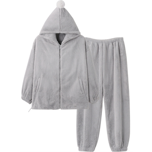 思莉太太冬季珊瑚绒睡衣女款加厚加绒秋冬毛绒冬天可外穿家居服