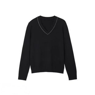 【邂逅BC】官方冬季新款珠链装饰V领针织衫女绵羊毛混纺百搭毛衣