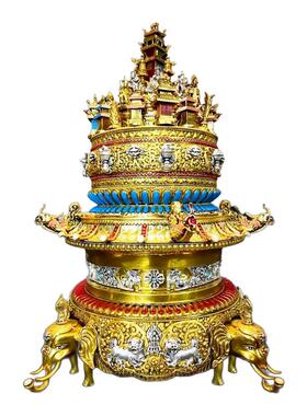 新款精品曼扎盘坛城尼泊尔工艺纯铜手工錾刻居家供奉象宝底座摆件