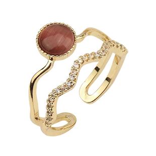 【SIYUE】法式复古宫廷猫眼石戒指女时尚个性锆石双层小众开口戒