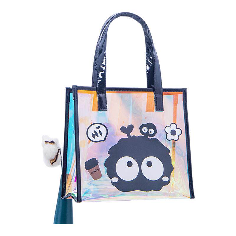 透明手提袋PVC镭射炫彩手提包女
