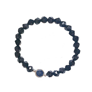 暗黑系天然切面黑曜石玛瑙黑水晶简约原创设计纯银手链单圈手串女