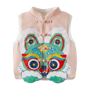 儿童马甲冬季女童拜年服加绒加厚夹棉马夹宝宝国风冬装男童背心冬