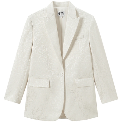 [尚雯婕同款]COMMEMOI吕燕设计师女提花翻驳领直身西装