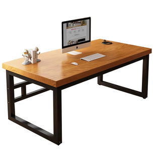 实木书桌简约现代家用办公长条电脑桌台式铁艺学习桌子双人工作台