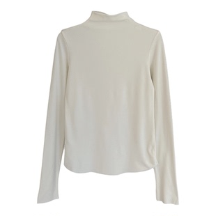 龙妹白杏色半高领加绒加厚打底衫女内搭2026冬季新款长袖T恤上衣