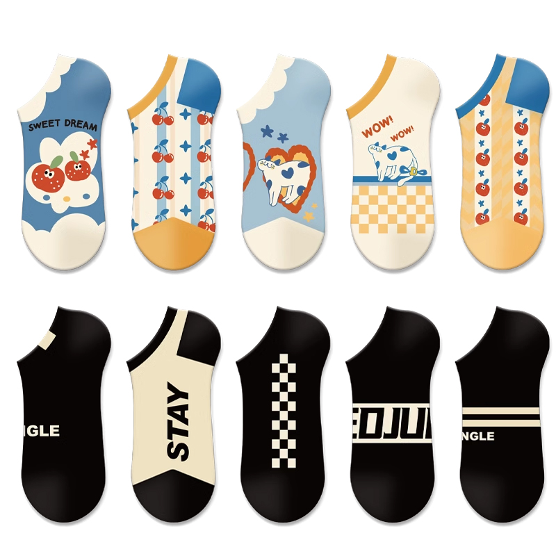 江狗夏季袜子女船袜2024新款设计感运动网红可爱卡通薄款透气短袜