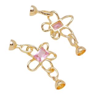 14K保色镶锆石五瓣爱心圆双扣头链接螺丝珍珠项链手链diy饰品配件