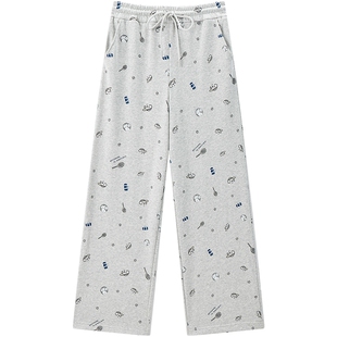 【tombonia联名】乐町商场同款满印宽松直筒针织休闲裤C2GHF3305