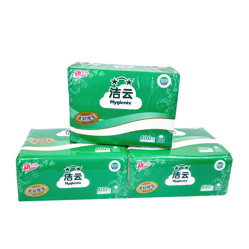 洁云400张加韧草纸原木纸面巾纸
