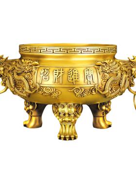 铜九龙香炉摆件龙戏珠三足鼎炉大号家用祠堂寺庙插香供奉双龙炉