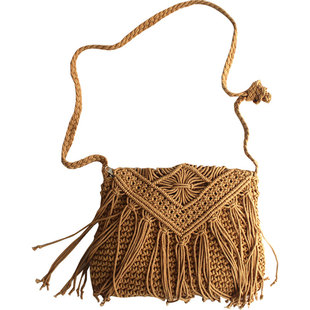 民族风复古波西米亚流苏棉线编织女包 海边旅行度假沙滩包斜挎包