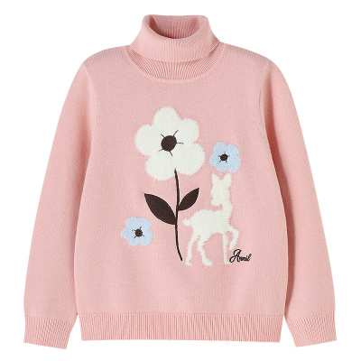 安奈儿童装女童高翻领长袖毛衣针织衫2025冬新款甜美保暖弹力时尚