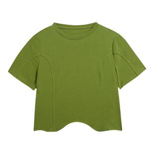 UnBleu纯白t恤女夏季新款不规则短款休闲女装短袖学院风上衣