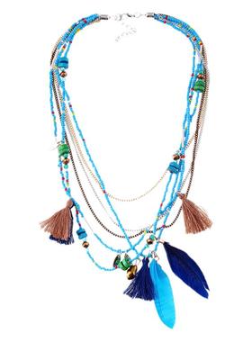 波西米亚民族风长款羽毛多层项链