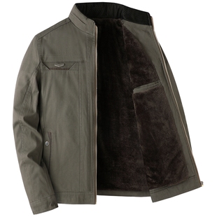 爸爸纯棉外套秋冬季中年男士夹克衫加绒加厚棉衣中老年人男装棉服