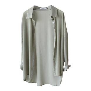 高级感冷色系雪纺半透防晒衬衫女薄夏天肌理感防晒衣外搭垂直不皱