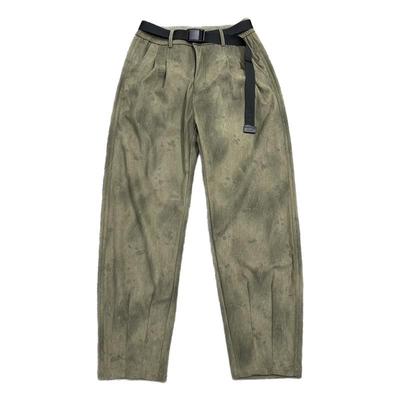 灯芯绒休闲裤子男2025秋冬新款潮流哈伦裤宽松腰带设计平绒萝卜裤