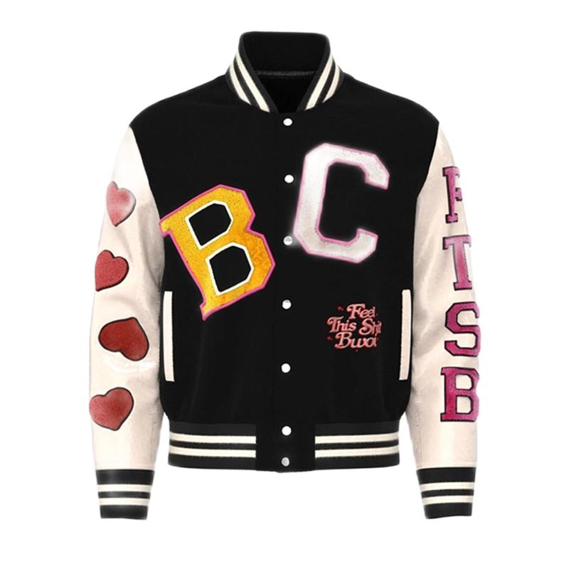 Kanye 同款 Lover Lettermen Jacket 刺绣毛尼拼接棒球服夹克