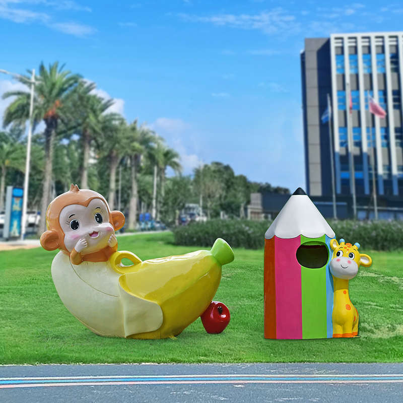 卡通垃圾桶雕塑幼儿园商场园林景区玻璃钢动物座椅果皮箱分类摆件