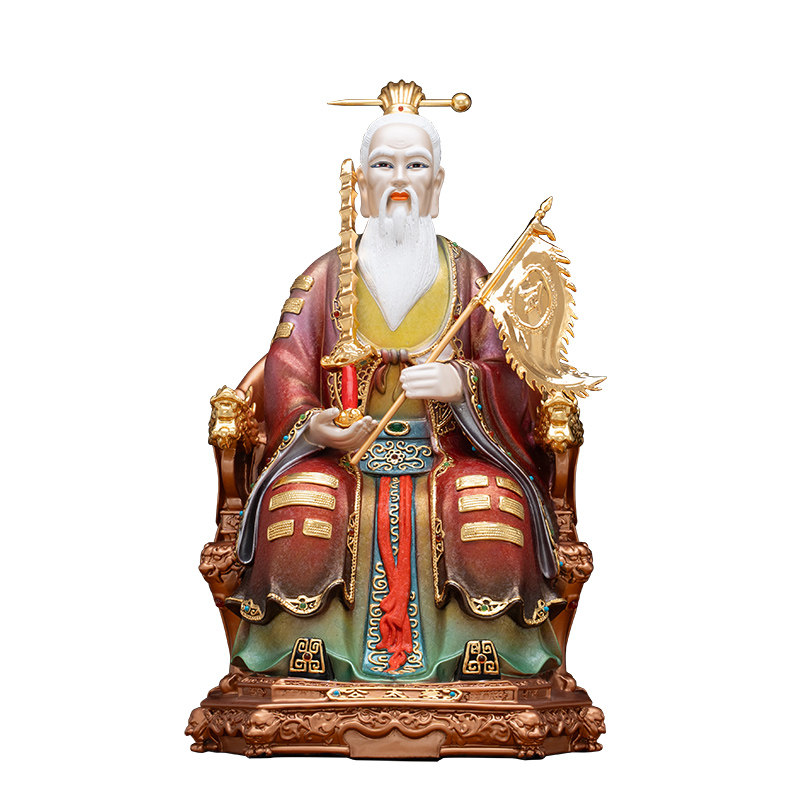 黄铜冰金彩姜太公神像家用供奉