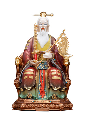 黄铜冰金彩姜太公神像家用供奉