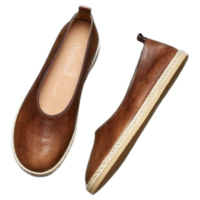 手工老北京复古休闲渔夫皮鞋男