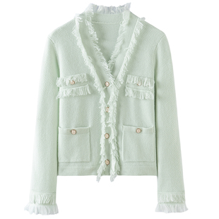 时尚界风标~100%纯山羊绒开衫女外套秋冬新品针织流苏毛衣加厚