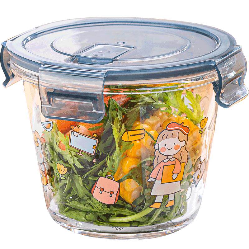 青苹果玻璃饭盒汤桶保鲜碗720ml可微波炉加热大容量上班便当碗