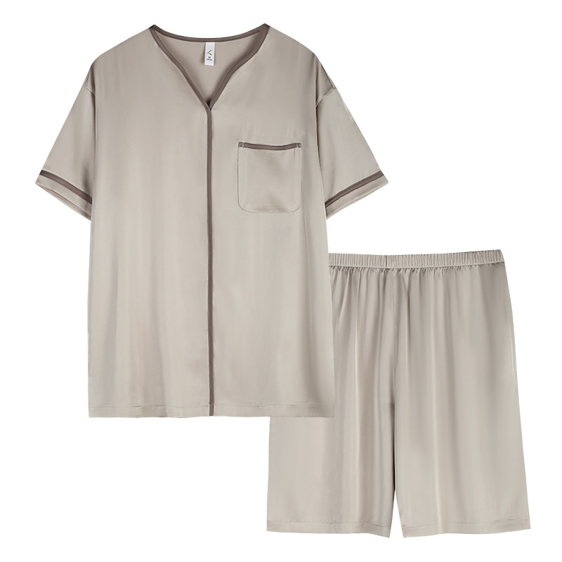 轩靓冰丝睡衣男士夏天薄款短袖夏季仿真丝绸套头大码家居服套装
