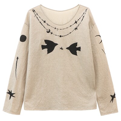 牛津麻项链飞鸟印花轻薄防嗮罩衫