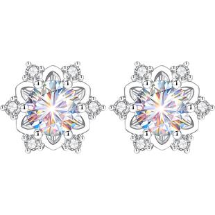 银耳钉女999纯银莫桑钻雪花耳饰耳环2026新款爆款高级感女士耳坠